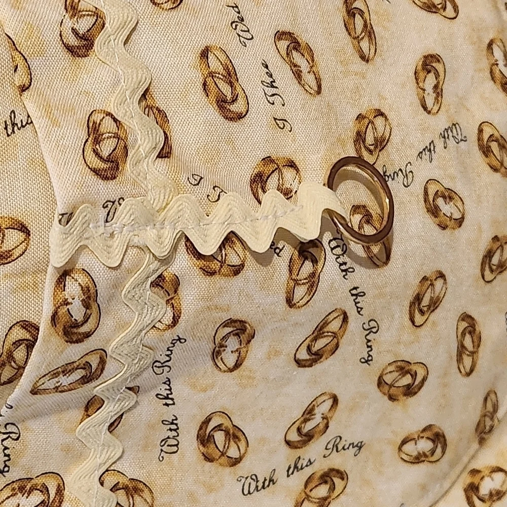 Handmade Half Apron Gold Cream Wedding Theme Print Ring Vintage Style Waist